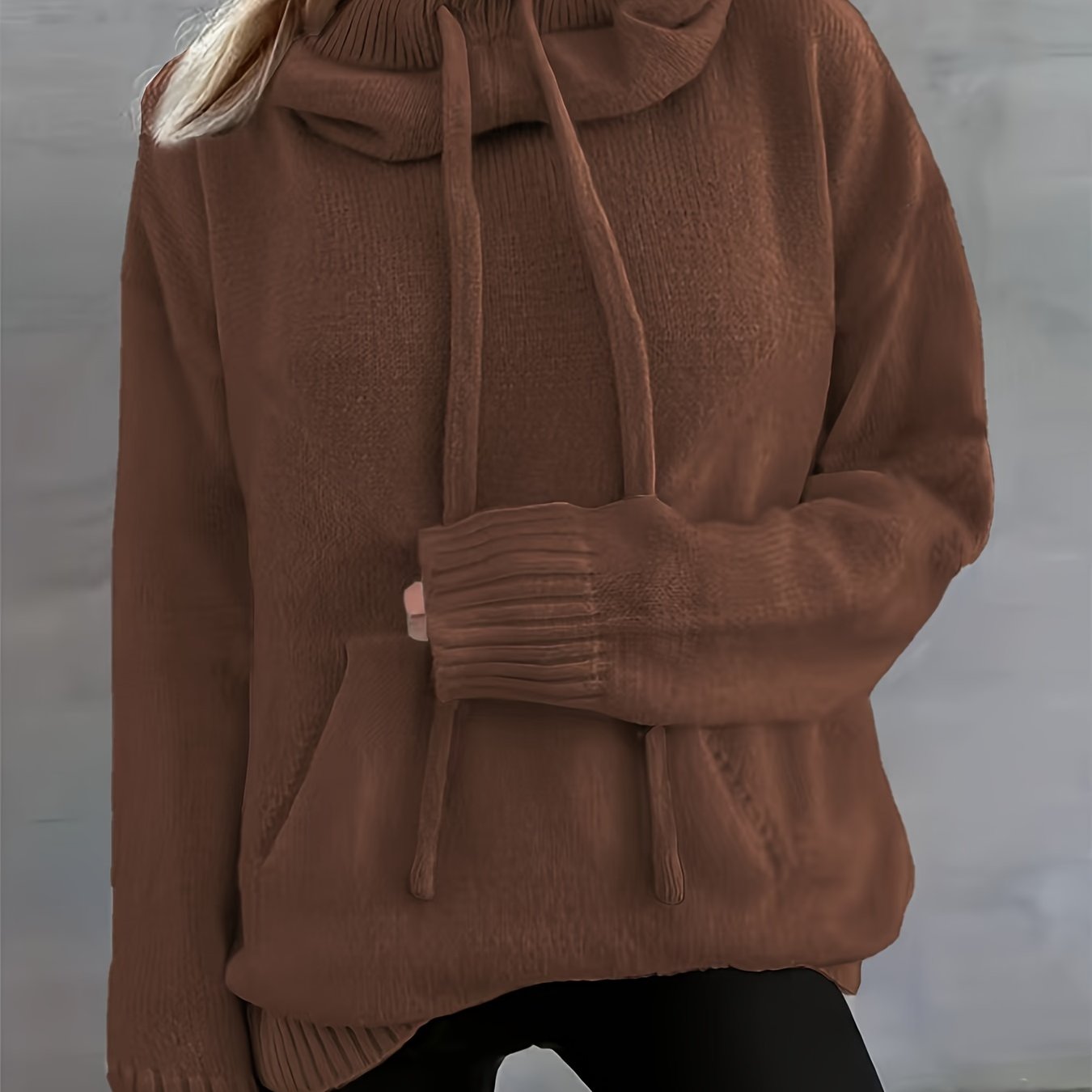 Comfortable Knit Sweater for Women with Cowl Neck Long Sleeve Drawstring Oversized Relaxed Style