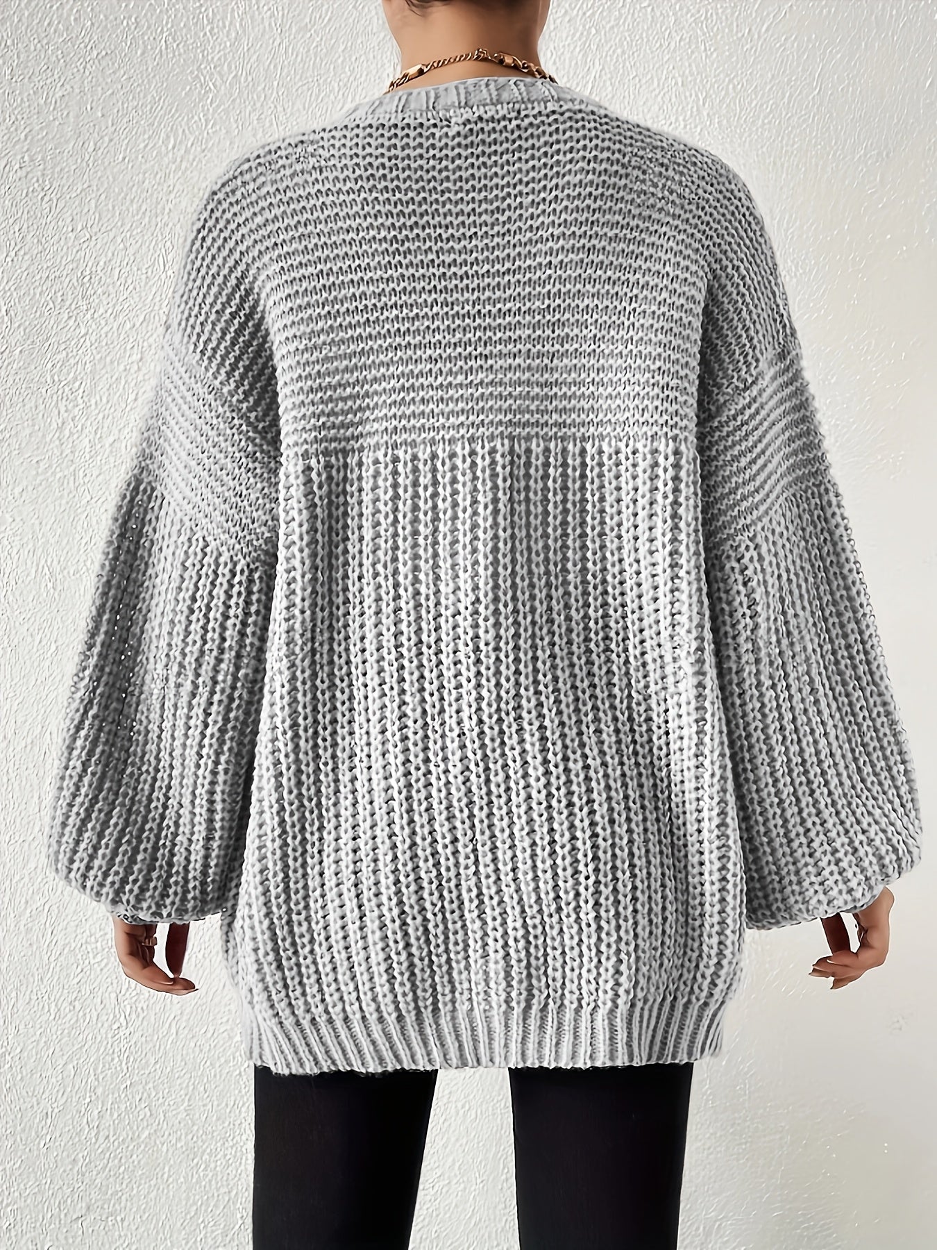 Comfortable Chunky Cardigan Sweater for Women with Open Front Balloon Sleeve Oversized Relaxed Knit Style