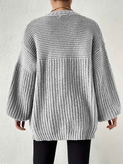 Comfortable Chunky Cardigan Sweater for Women with Open Front Balloon Sleeve Oversized Relaxed Knit Style