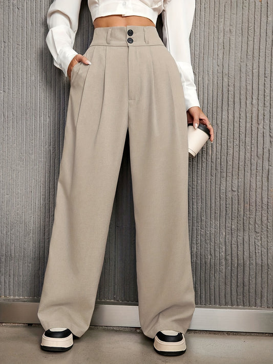 Effortless Tailored Wide Leg Pants for Women with High Waist Button Front Pleated Relaxed Style