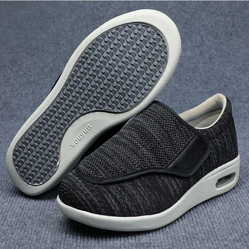 Comfortable Knit Sneaker for Women with Adjustable Strap Wide Fit Air Cushion Sole Casual Style