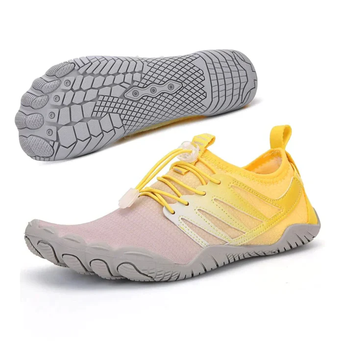 Comfortable Fashion Sneakers for Women with Toe Shaped Sole Elastic Quick Lace Barefoot Style