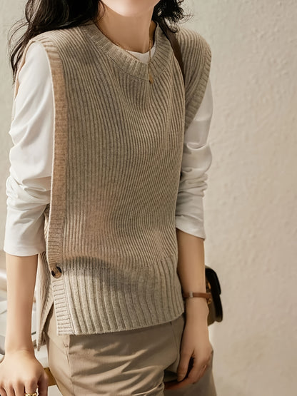 Comfortable Ribbed Sweater Vest for Women with Round Neck Sleeveless Oversized Relaxed Knit Style