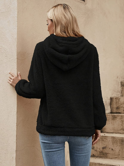 Comfortable Sherpa Fleece Hoodie for Women with Drawstring Hood Long Sleeve Oversized Kangaroo Pocket Casual Style