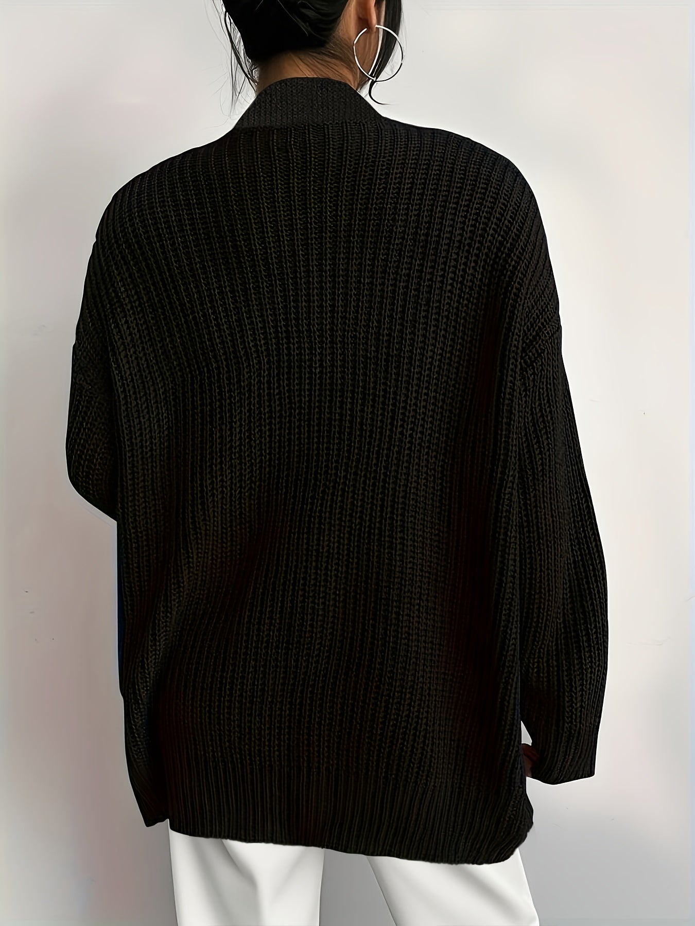 Comfortable Black Chunky Knit Cardigan for Women with Open Front Long Sleeve Oversized Relaxed Style