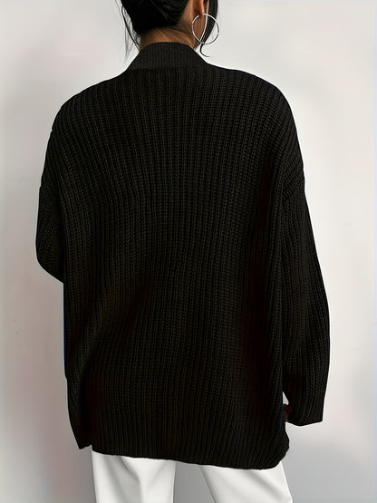Comfortable Black Chunky Knit Cardigan for Women with Open Front Long Sleeve Oversized Relaxed Style