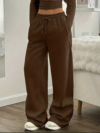 Effortless Coffee Brown Wide Leg Sweatpants for Women with High Waist Drawstring Relaxed Casual Style