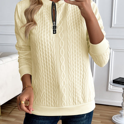 Comfortable Cable Knit Sweater for Women with Mock Neck Long Sleeve Quarter Zip Relaxed Oversized Style