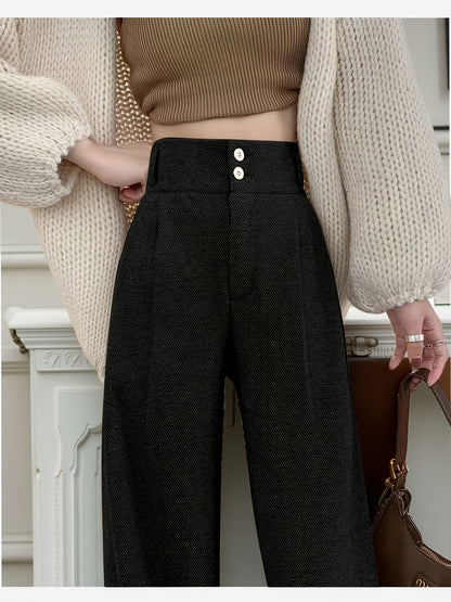 Effortless Herringbone Wide Leg Pant for Women with High Waist Button Front Pleated Tailored Style