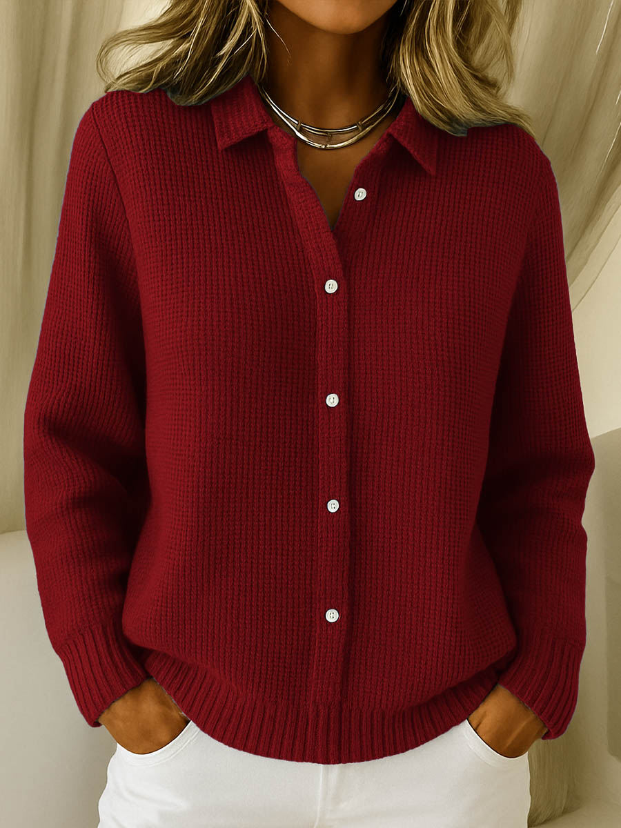Comfortable Waffle Knit Cardigan for Women with Collar Long Sleeve Button Front Relaxed Oversized Style