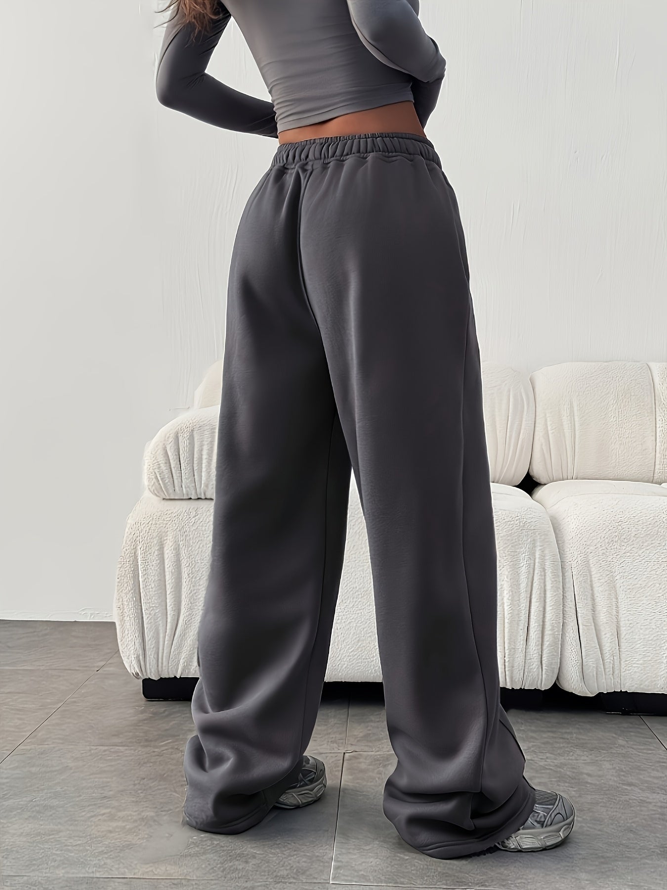 Comfortable Fleece Wide Leg Sweatpants for Women with High Waist Drawstring Relaxed Casual Style