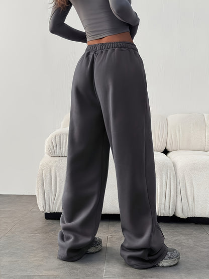 Comfortable Fleece Wide Leg Sweatpants for Women with High Waist Drawstring Relaxed Casual Style