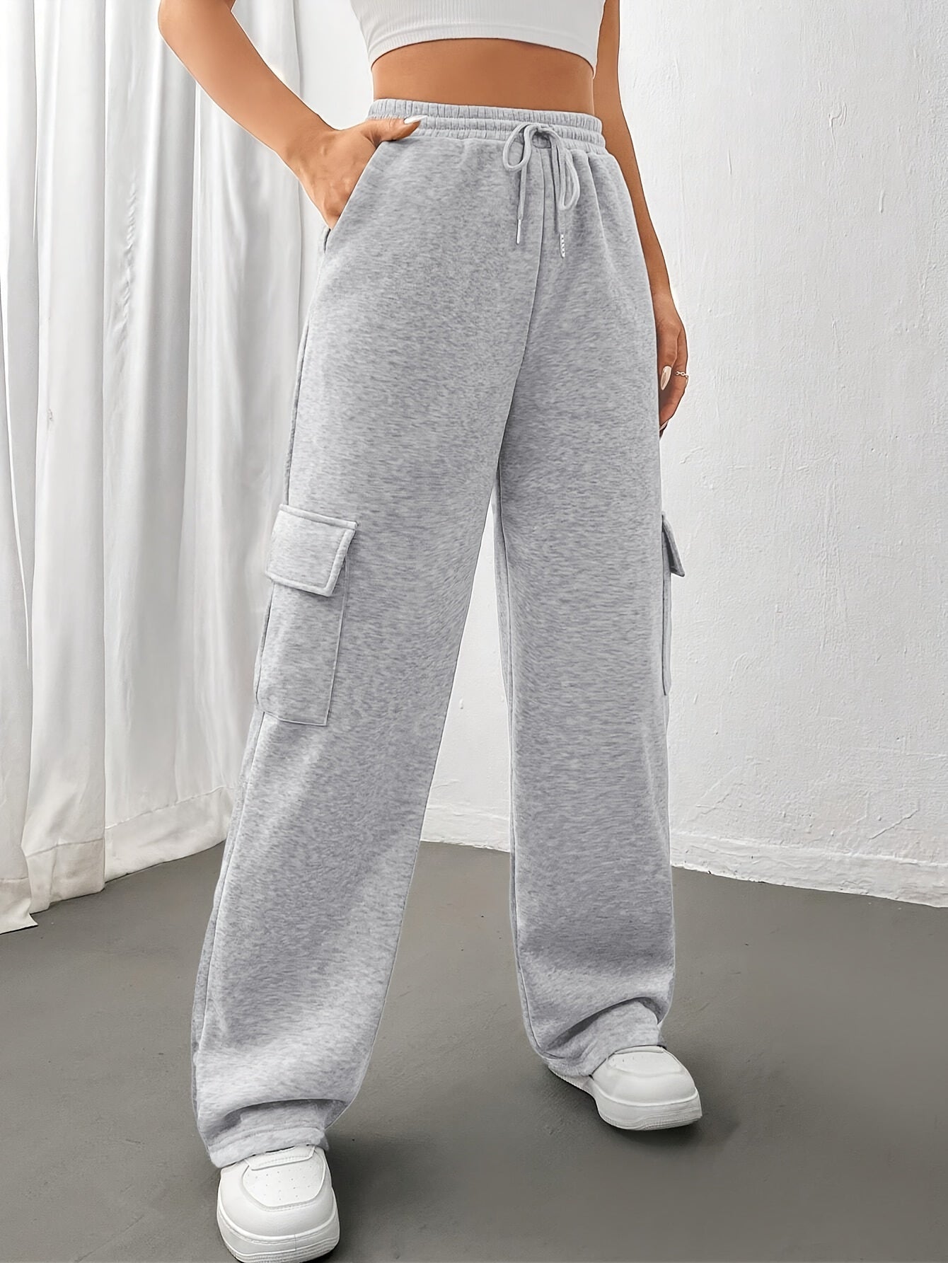Effortless Cargo Wide Leg Pants for Women with High Waist Drawstring Relaxed Casual Style
