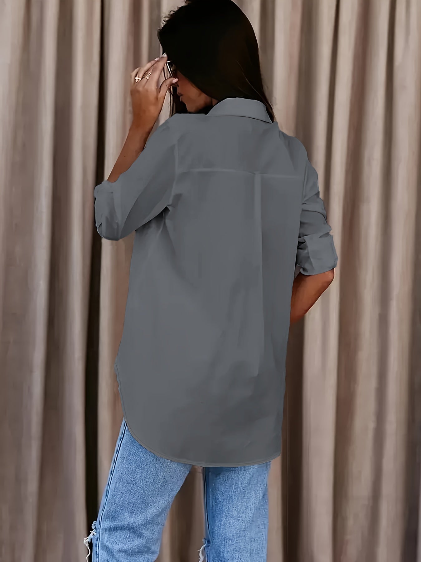 Effortless Blouse for Women with Collar Long Sleeve Button Front Relaxed Oversized Style