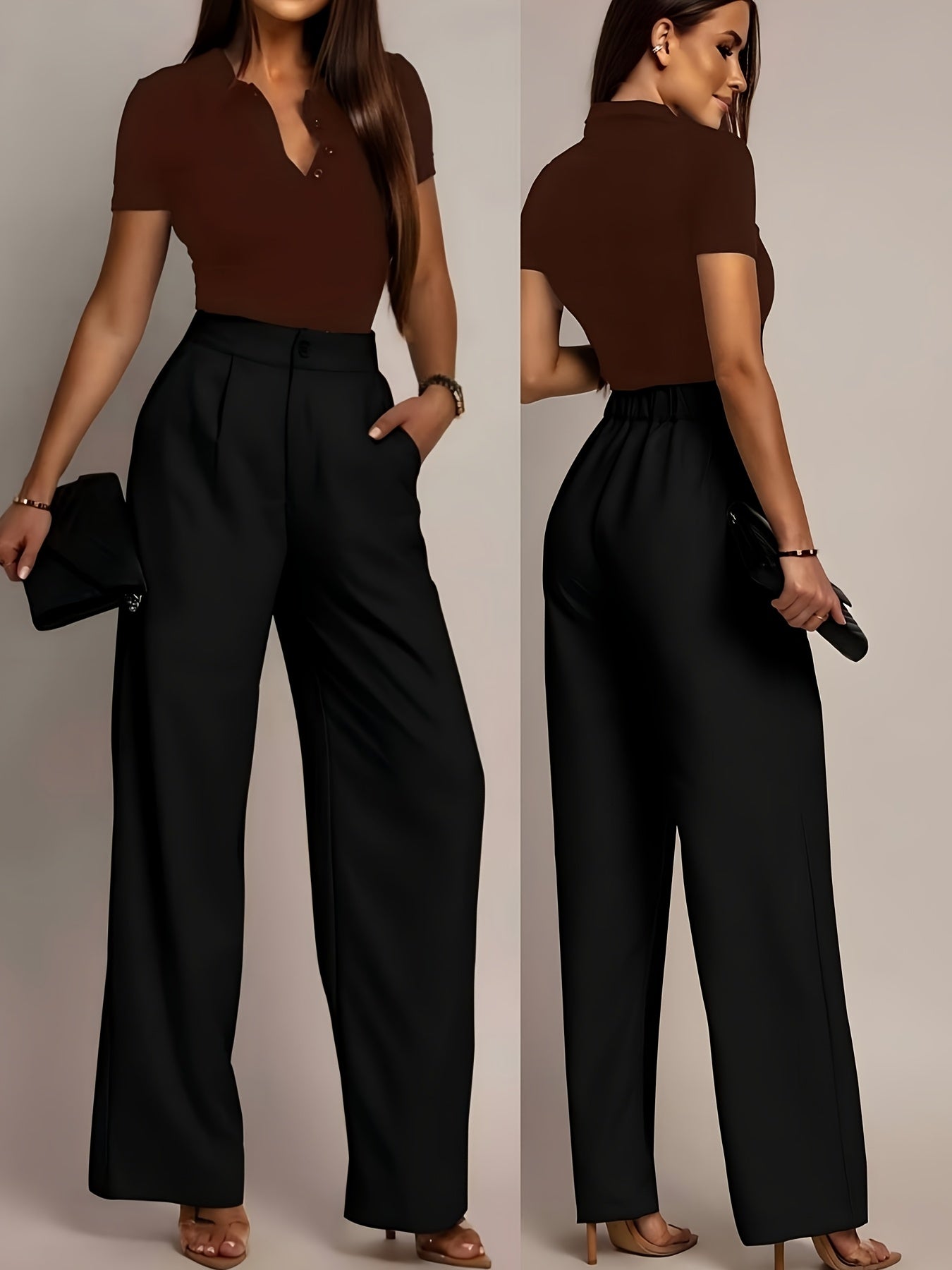Elegant Wide Leg Trousers for Women with High Waist Pleated Front Tapered Ankle Relaxed Style