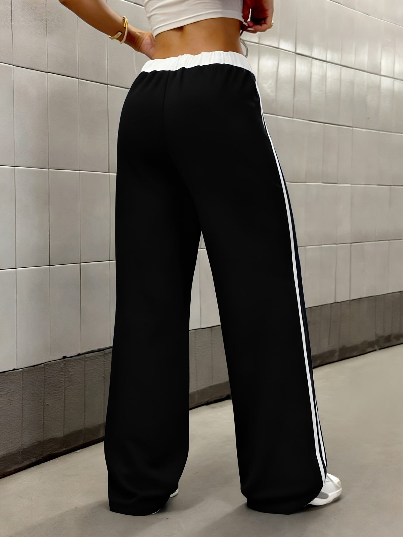 Effortless Side Stripe Wide Leg Pants for Women with High Waist Drawstring Relaxed Track Style