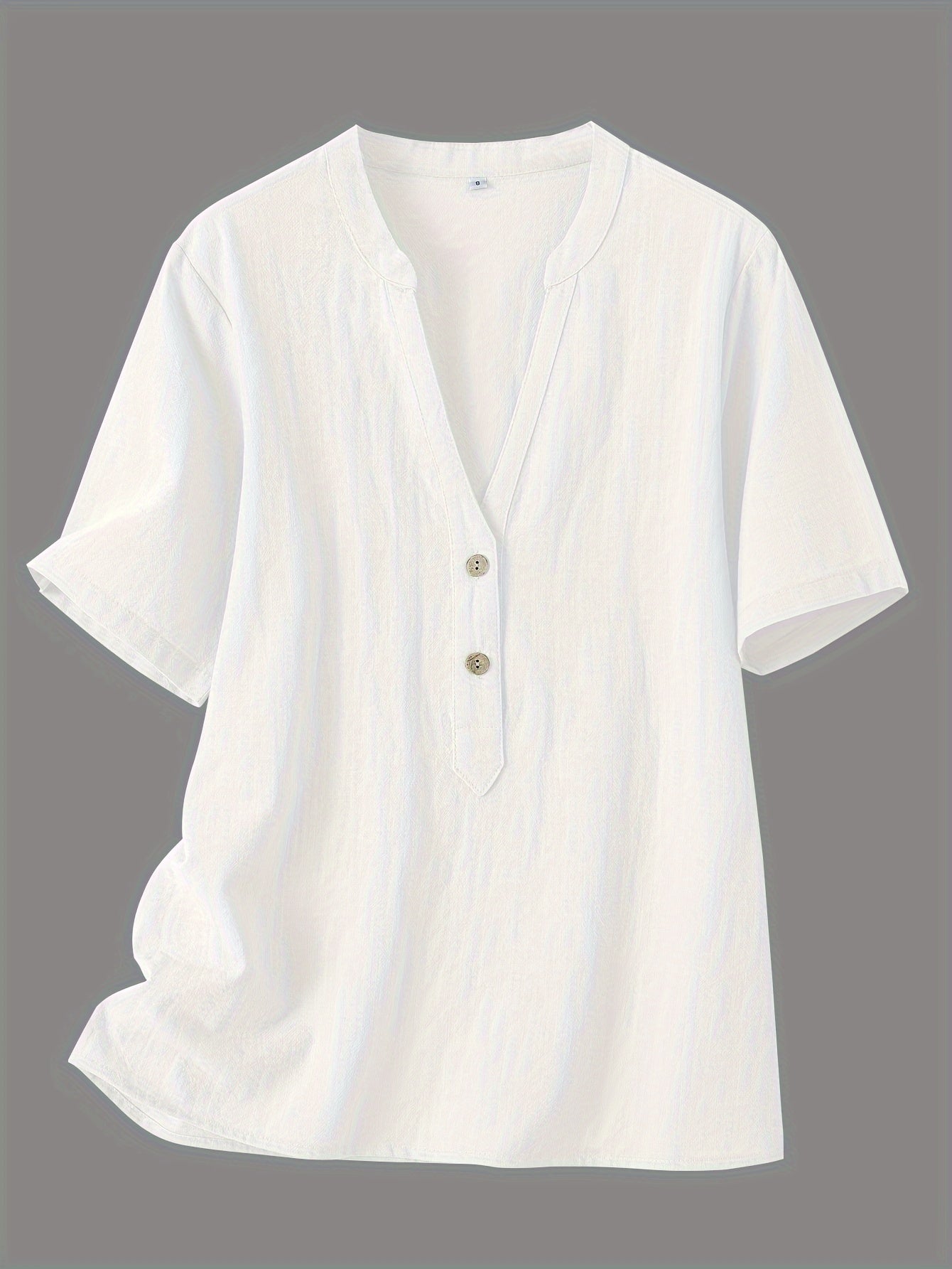 Effortless Textured Linen Blouse for Women with Notch V Neck Short Sleeve Button Front Casual Style