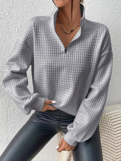 Comfortable Quilted Sweatshirt for Women with Half Zip Collar Long Sleeve Oversized Casual Style