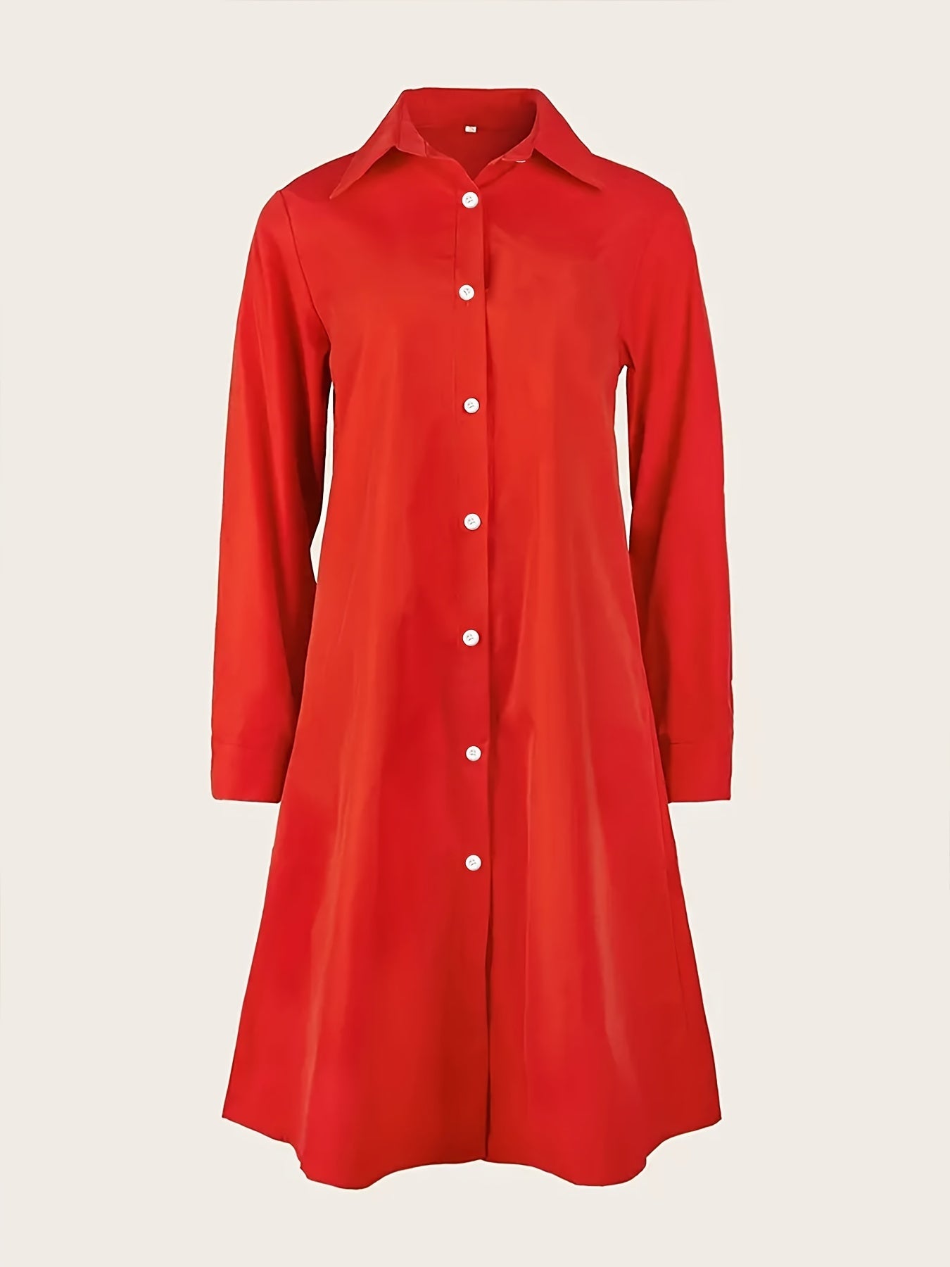 Elegant Red Shirt Dress for Women with Collar Long Sleeve A Line Relaxed Style