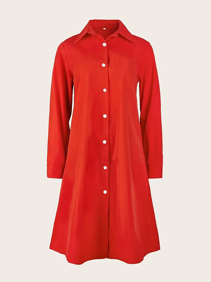 Elegant Red Shirt Dress for Women with Collar Long Sleeve A Line Relaxed Style