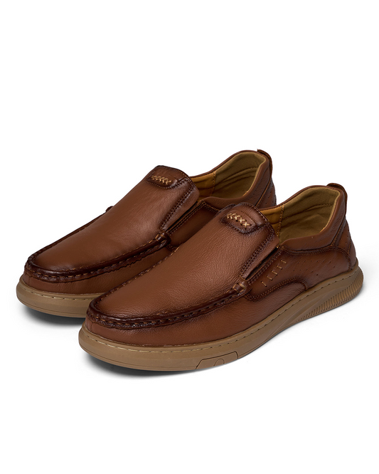 Comfortable Leather Loafers for Women with Moc Toe Slip On Rubber Sole Casual Style