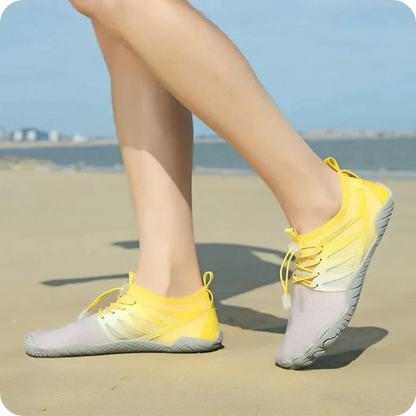 Comfortable Fashion Sneakers for Women with Toe Shaped Sole Elastic Quick Lace Barefoot Style