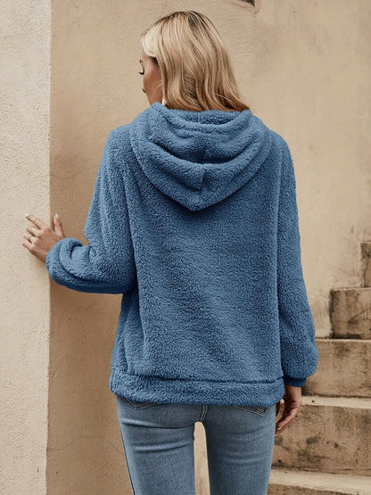 Comfortable Sherpa Fleece Hoodie for Women with Drawstring Hood Long Sleeve Oversized Kangaroo Pocket Casual Style