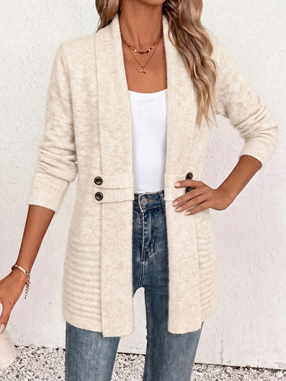Comfortable Ribbed Cardigan Sweater for Women with Shawl Collar Long Sleeve Button Tab Oversized Knit Style