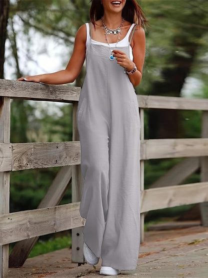 Effortless Wide Leg Jumpsuit for Women with Square Neck Sleeveless Relaxed Casual Style