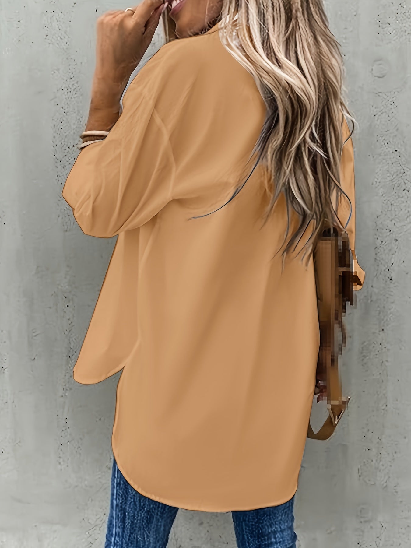 Effortless Button Front Blouse for Women with Collar V Neck Long Sleeve Relaxed Style