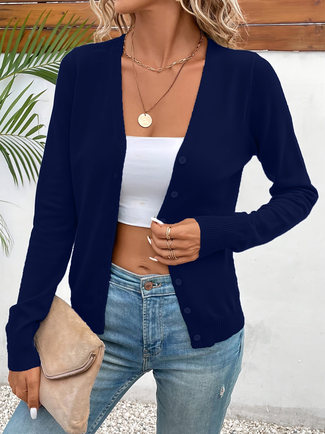 Comfortable Cardigan Sweater for Women with V Neck Long Sleeve Button Front Relaxed Knit Style