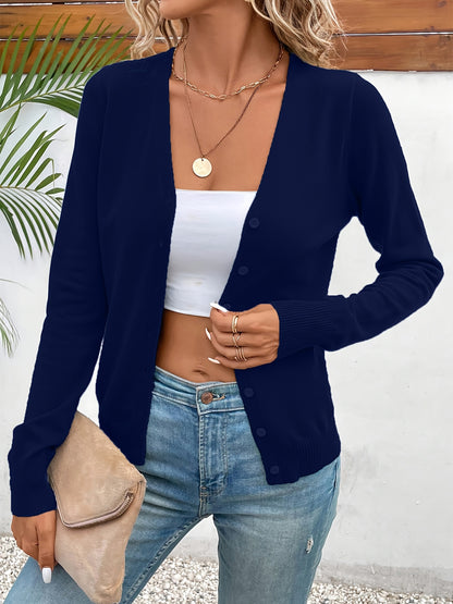 Comfortable Cardigan Sweater for Women with V Neck Long Sleeve Button Front Relaxed Knit Style