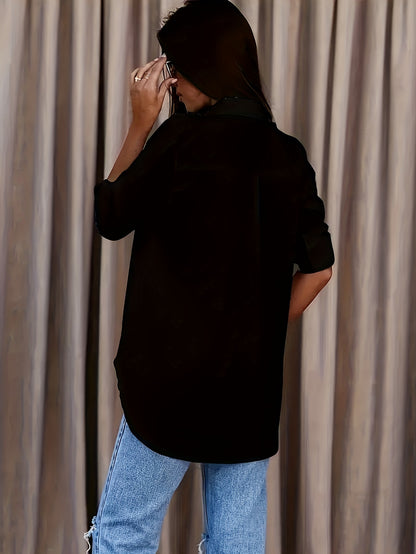 Effortless Button Front Blouse for Women with Collar Long Sleeve Relaxed Oversized Casual Style
