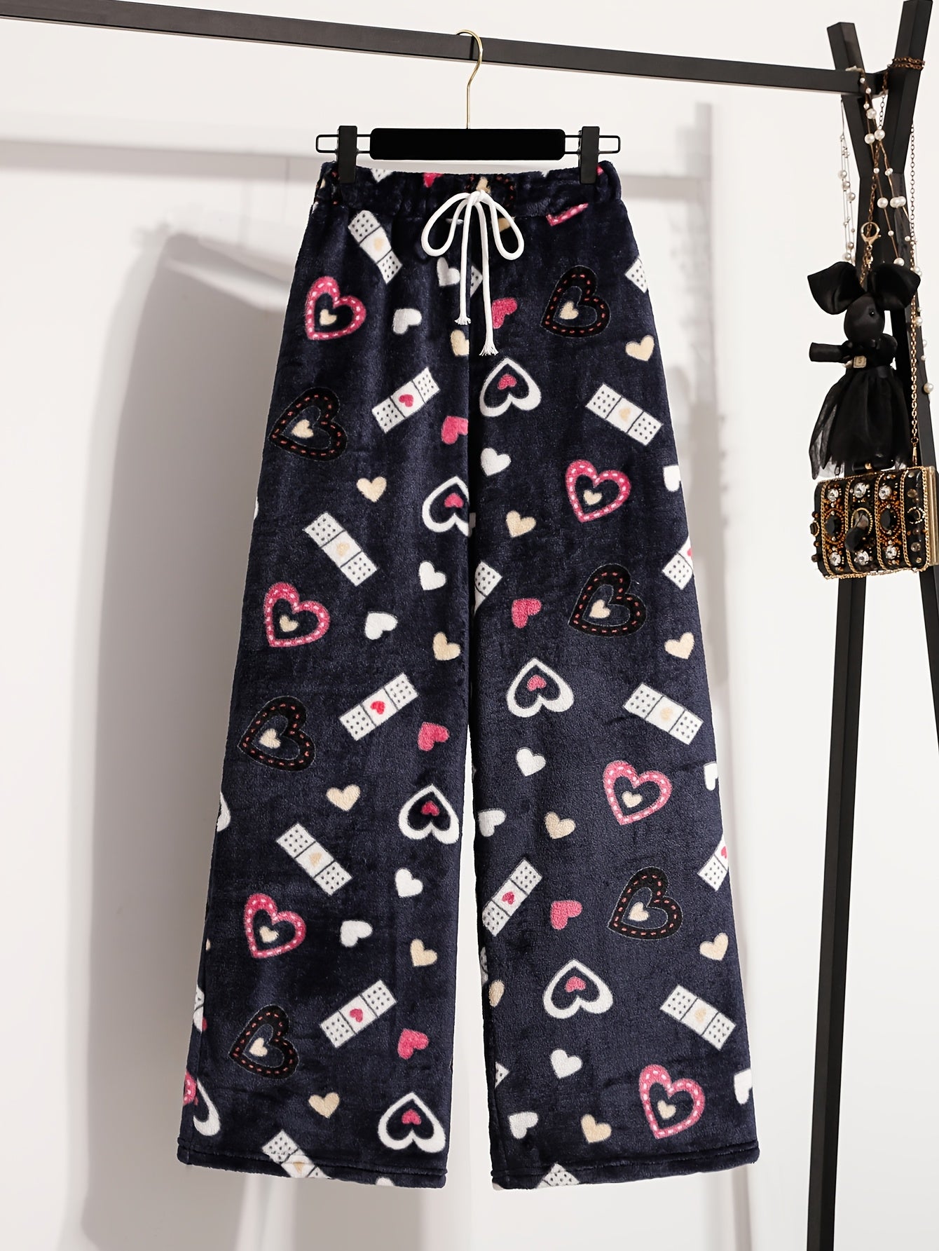 Comfortable Printed Fleece Pajama Pants for Women with High Waist Drawstring Wide Leg Cozy Style