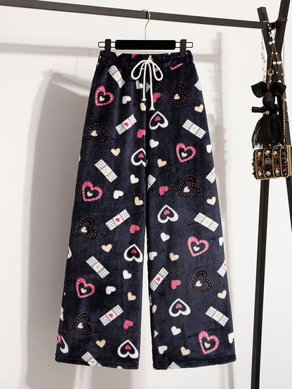 Comfortable Printed Fleece Pajama Pants for Women with High Waist Drawstring Wide Leg Cozy Style