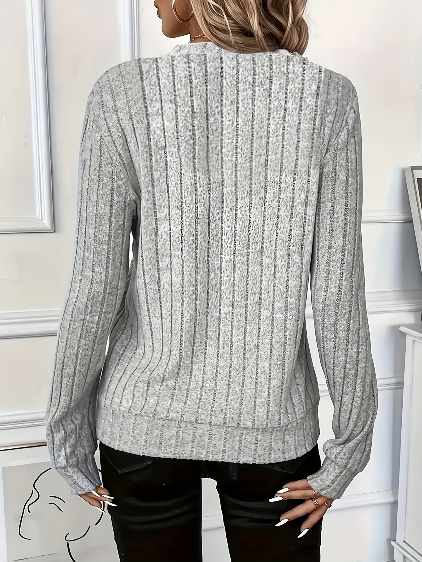 Effortless Ribbed Knit Blouse for Women with Zip Mock Neck Long Sleeve Relaxed Casual Style