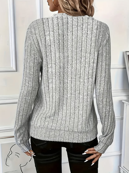 Effortless Ribbed Knit Blouse for Women with Zip Mock Neck Long Sleeve Relaxed Casual Style