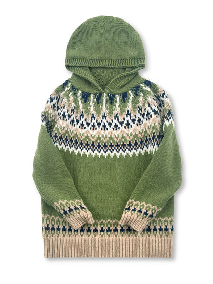 Comfortable Fair Isle Print Sweater for Women with Hooded Long Sleeve Relaxed Oversized Knit Style