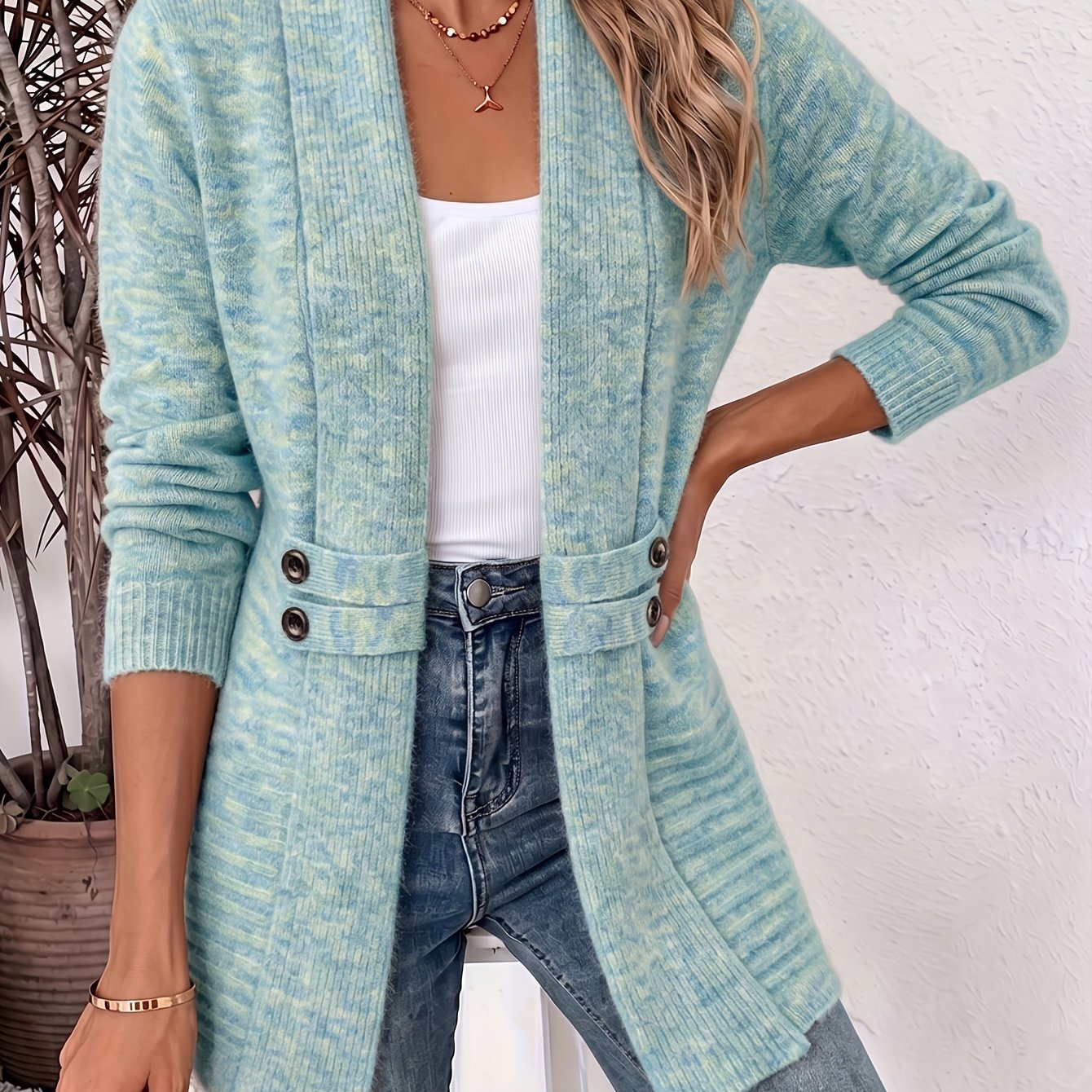 Comfortable Ribbed Cardigan Sweater for Women with Shawl Collar Long Sleeve Button Tab Oversized Knit Style