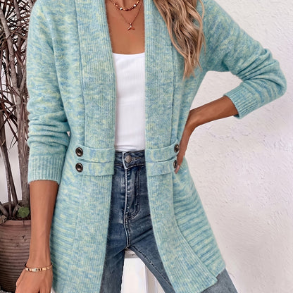 Comfortable Ribbed Cardigan Sweater for Women with Shawl Collar Long Sleeve Button Tab Oversized Knit Style