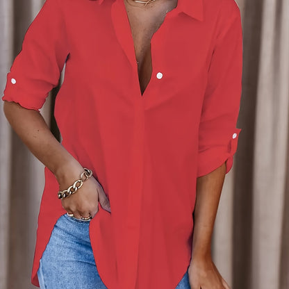 Effortless Blouse for Women with Collar Long Sleeve Button Front Relaxed Oversized Style