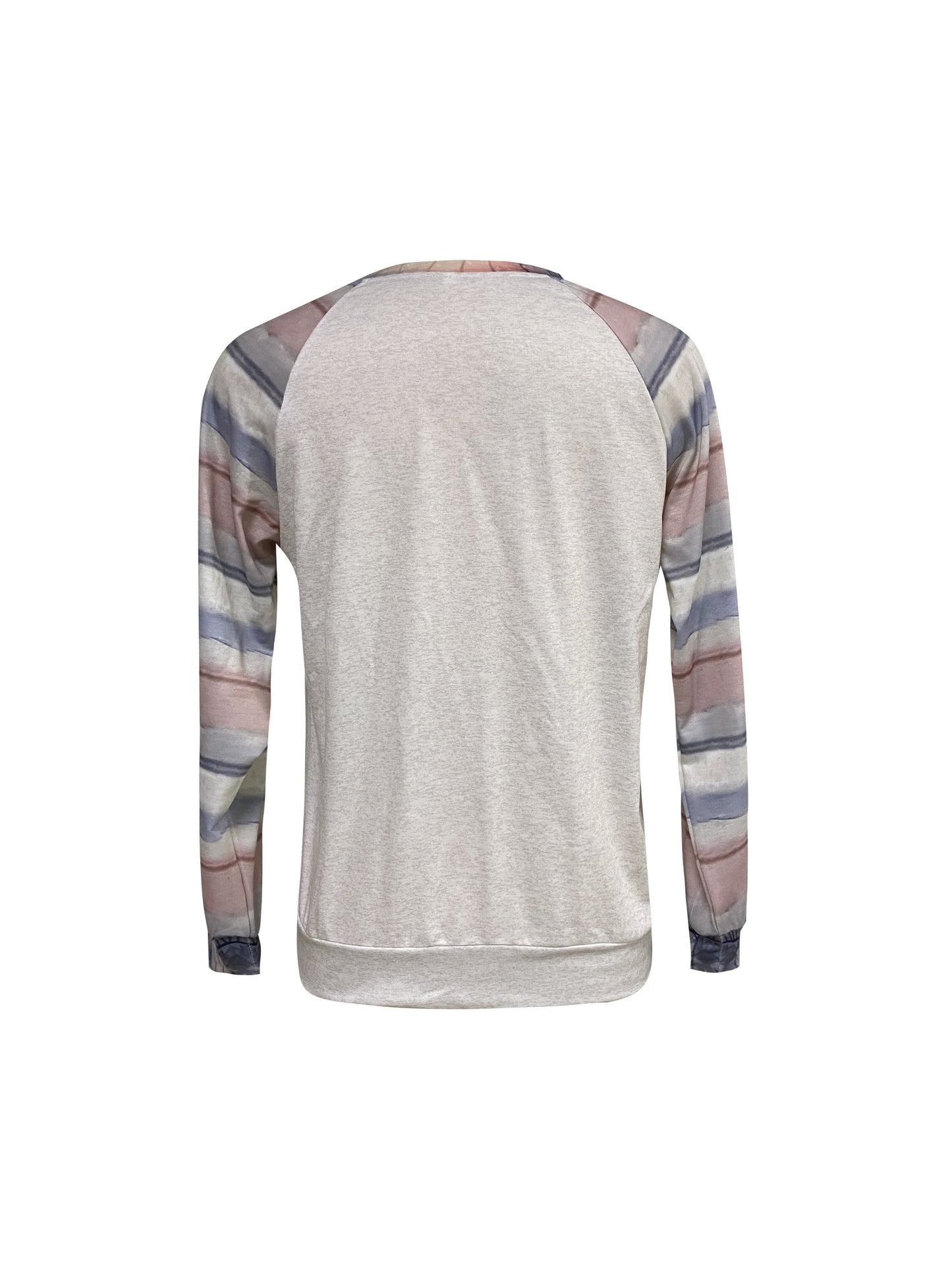 Comfortable Apricot Cat Print Sweatshirt for Women with Crew Neck Long Sleeve Striped Raglan Relaxed Style