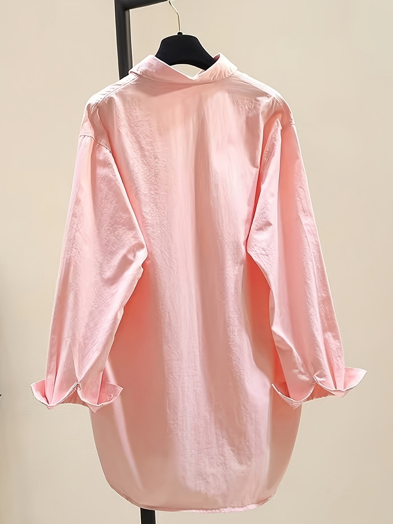 Effortless Oversized Blouse for Women with Point Collar Long Sleeve High Low Curved Hem Relaxed Style