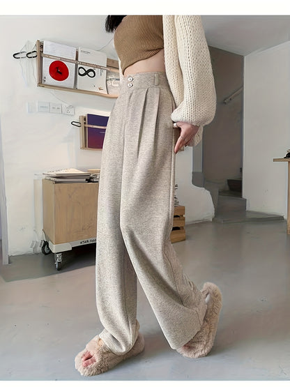 Effortless Herringbone Wide Leg Pant for Women with High Waist Button Front Pleated Tailored Style
