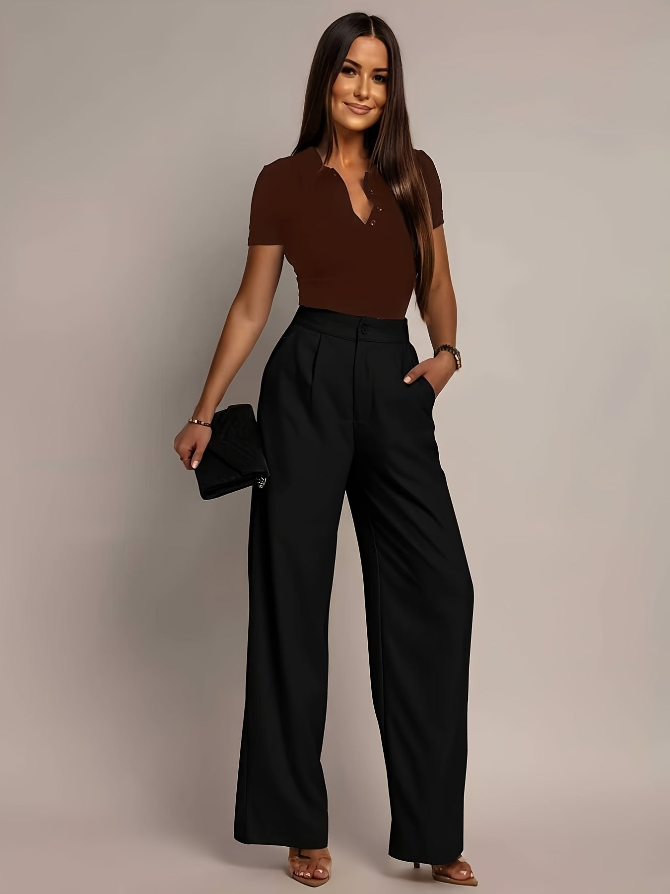 Elegant Wide Leg Trousers for Women with High Waist Pleated Front Tapered Ankle Relaxed Style