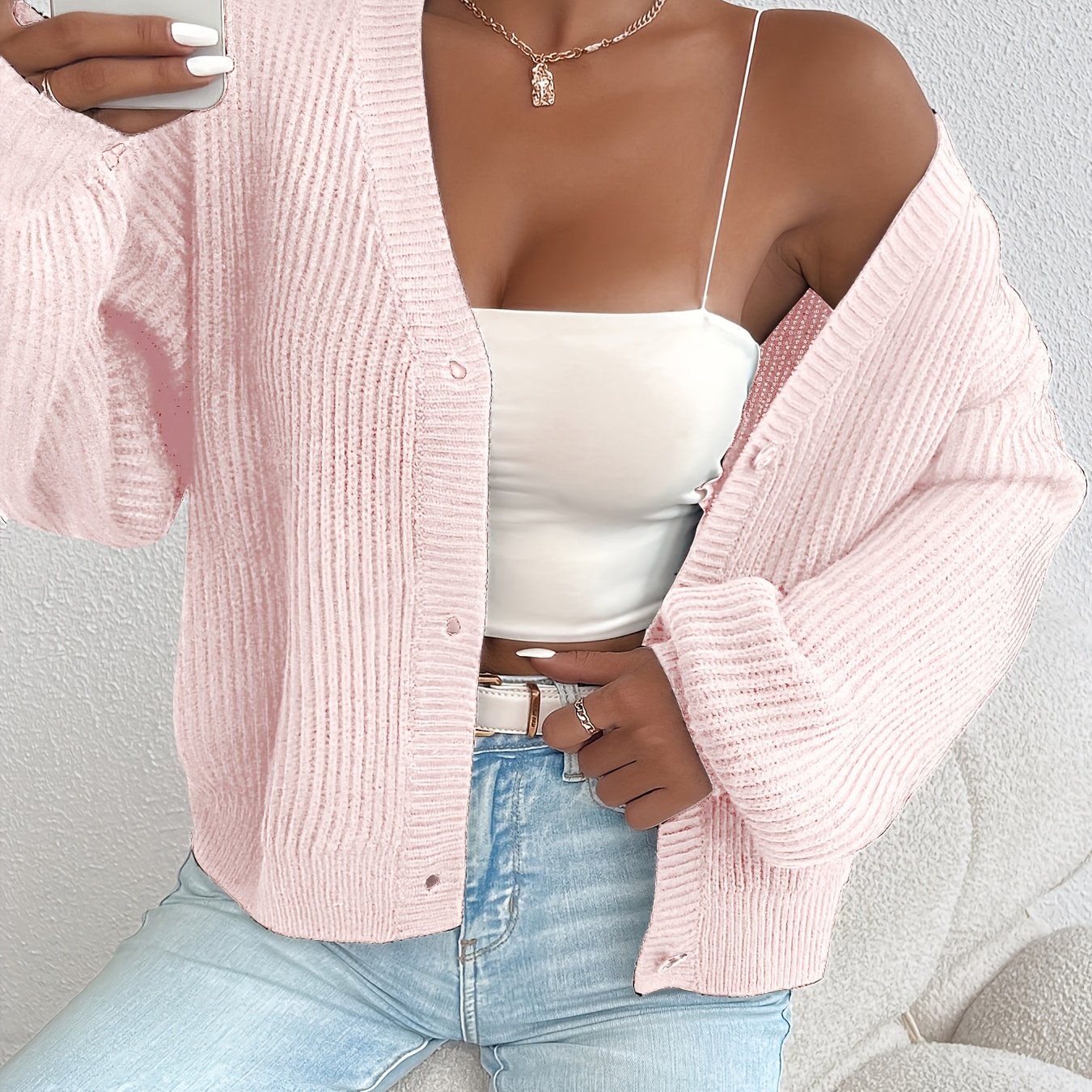 Effortless Ribbed Knit Cardigan Sweater for Women with V Neck Long Sleeve Button Front Oversized Relaxed Style