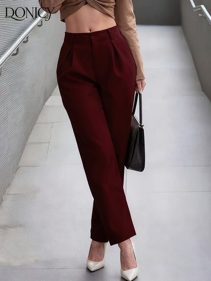 Elegant Faux Leather Trousers for Women with High Waist Pleated Tapered Barrel Leg Style
