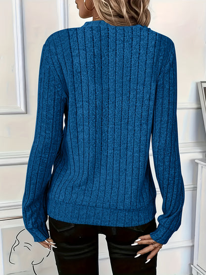 Effortless Ribbed Knit Blouse for Women with Zip Mock Neck Long Sleeve Relaxed Casual Style