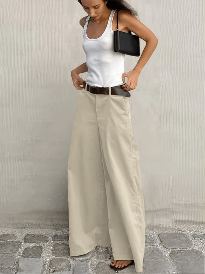 Effortless Wide Leg Pants for Women with High Waist Belted Relaxed Flowing Casual Style