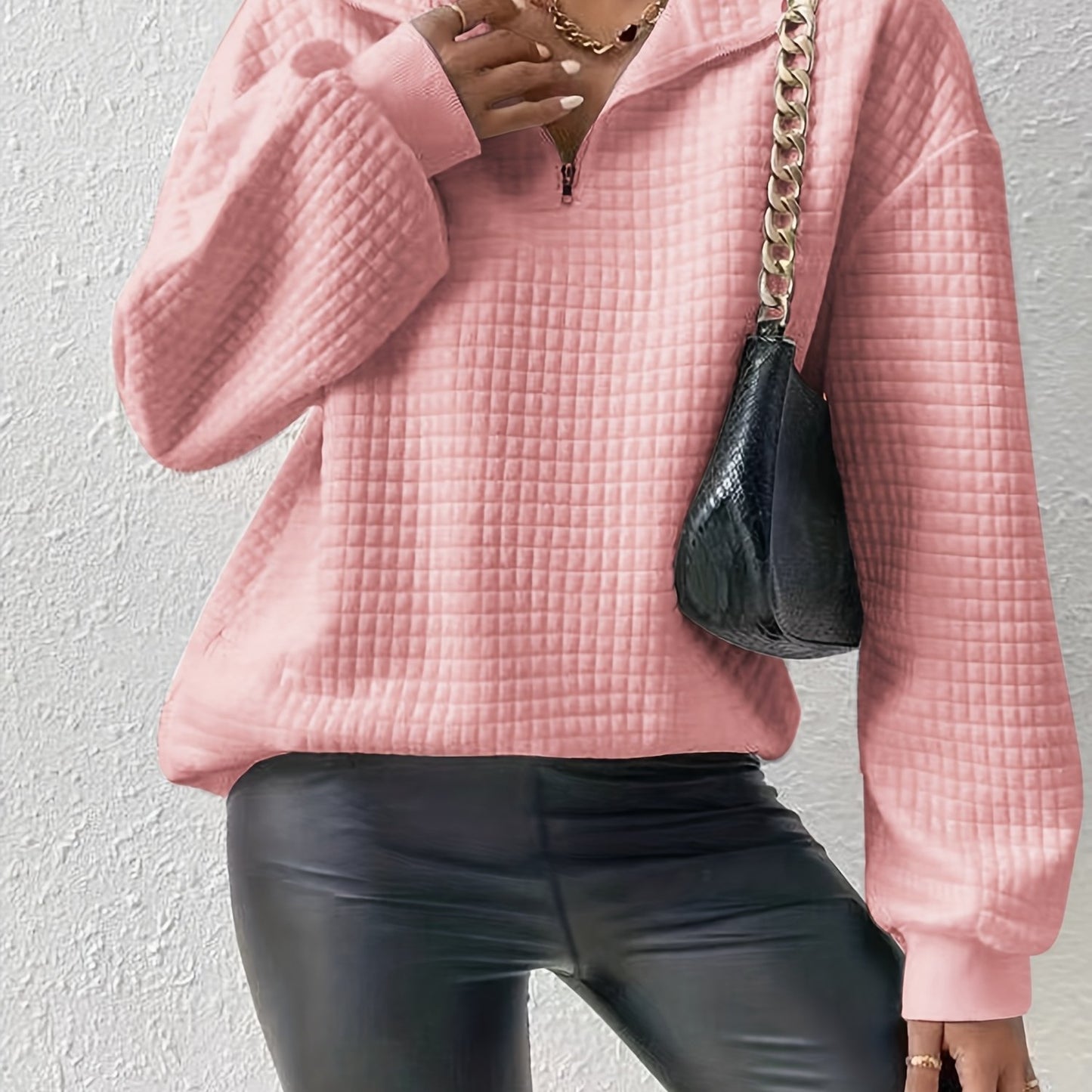 Comfortable Quilted Sweatshirt for Women with Half Zip Collar Long Sleeve Oversized Casual Style